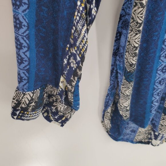 Nine West Womens Boho Lucy Tunic Top Blouse M Roll Tab Sleeve Half Button Blue - Picture 4 of 10